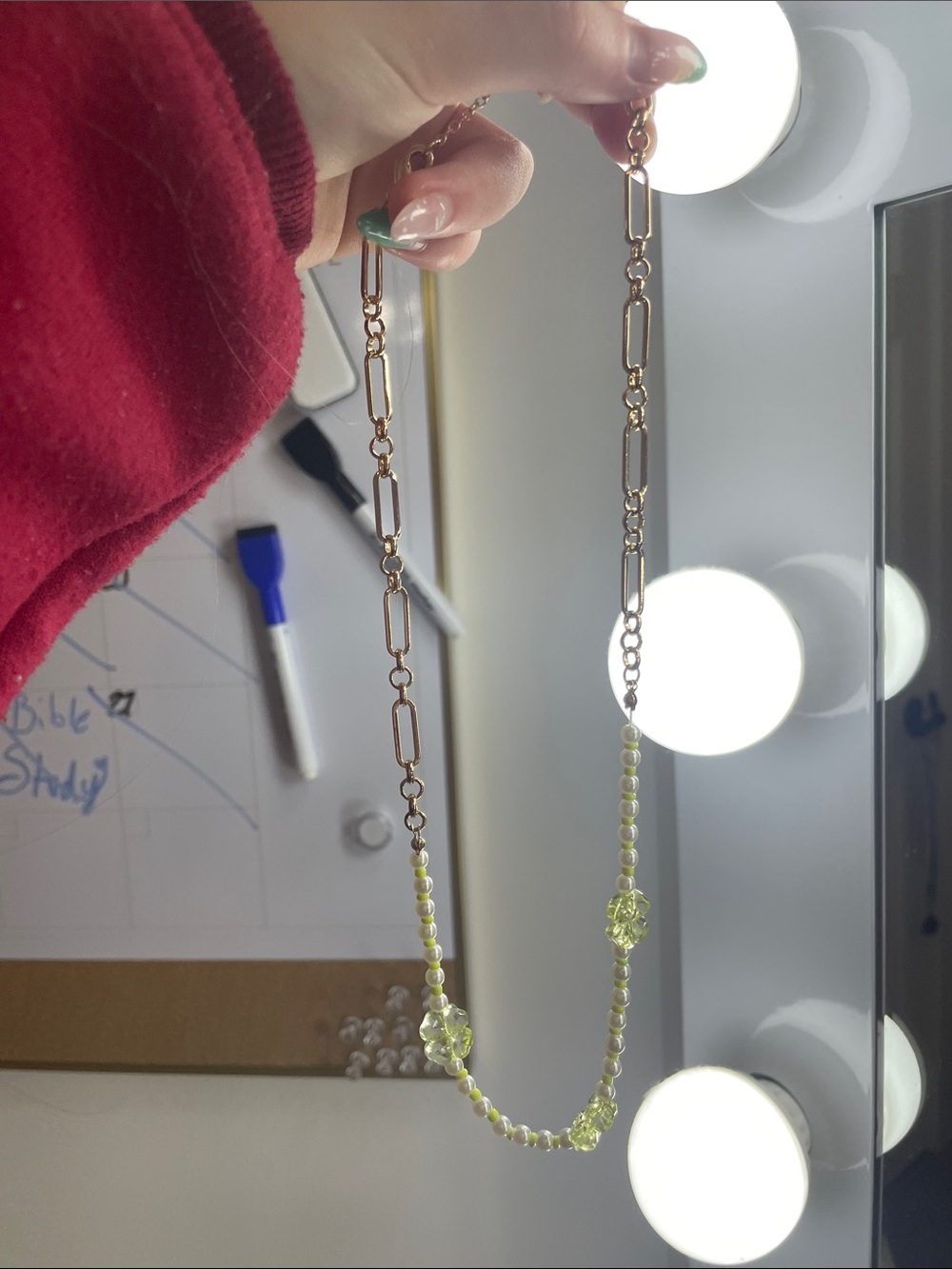 American Eagle Outfitters Gold-Tone Necklace with Light Green Beads
